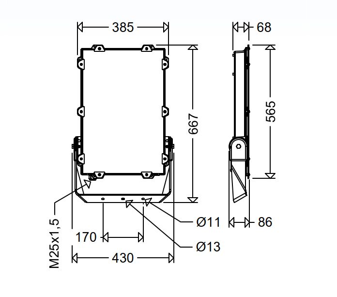 LED-Wandstrahler 432W AREALO 2 4000K Alu 66500lm 1LED IP66 gr mt 667x430x86mm
