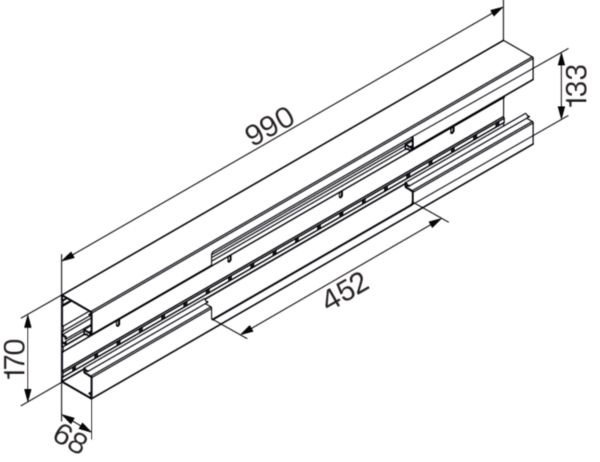 Geräteeinbaukanal Alu 170x68mm alu GEB-K anod/elox 10050qmm 2000mm