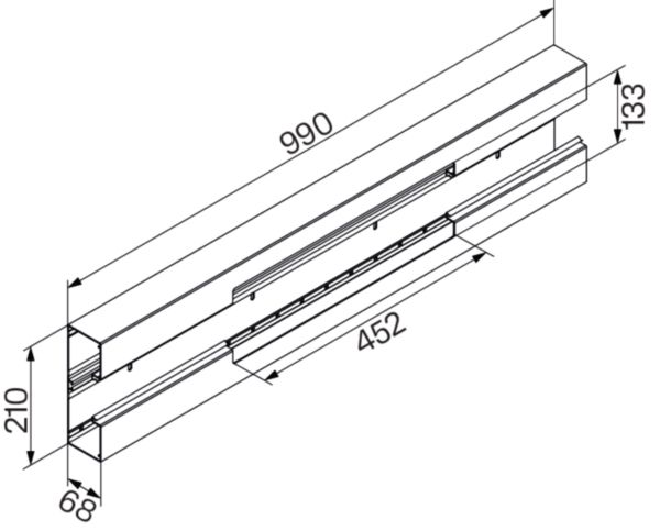 Geräteeinbaukanal Alu 210x68mm ver-ws RAL9016 GEB-K nass_lack 12780qmm 2000mm