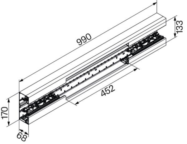 Geräteeinbaukanal Kst 170x68mm ver-ws RAL9016 GEB-K unbeh 10050qmm 2000mm