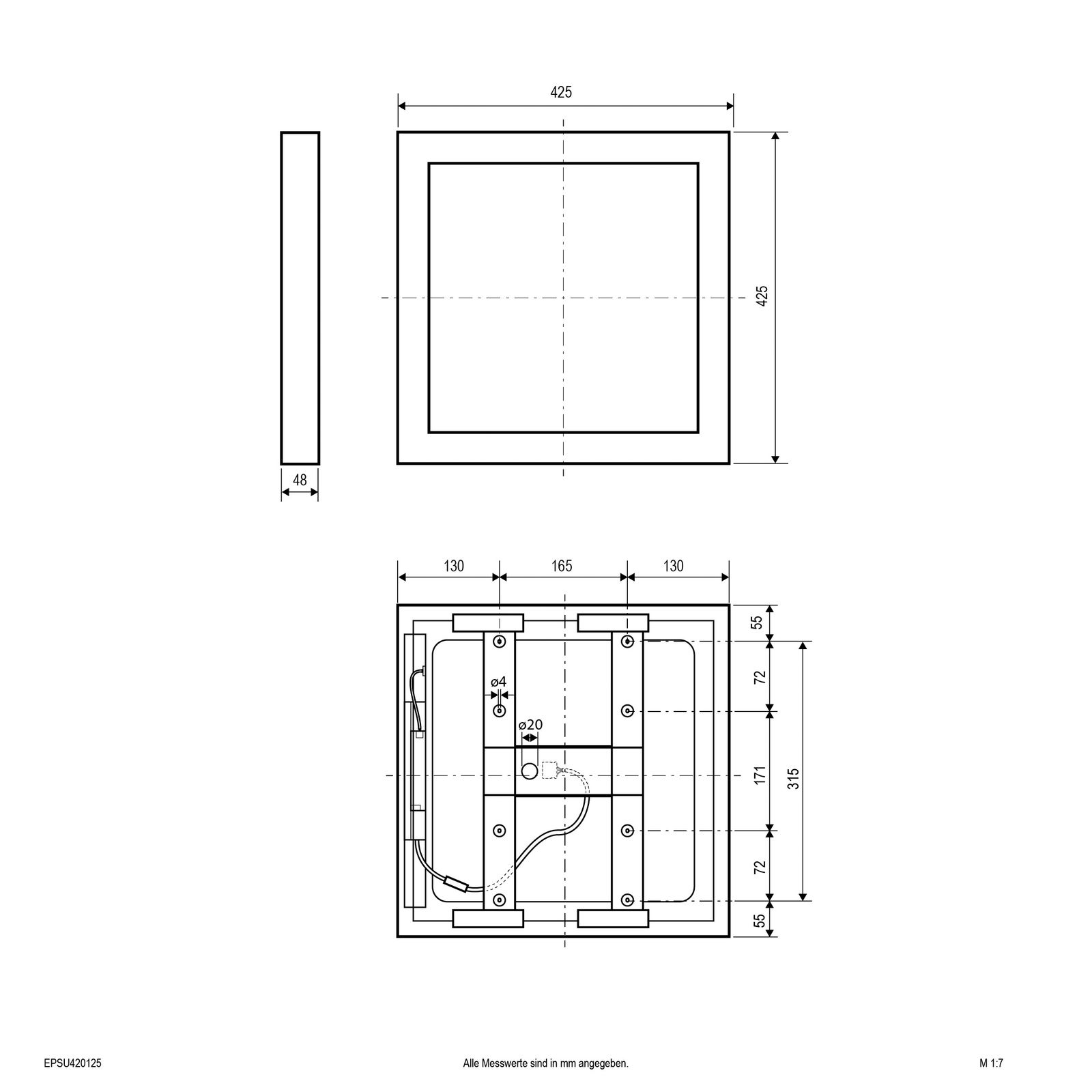 LED-Panel 425x425mm 27W 3000-4000K IP40 3645lm ws