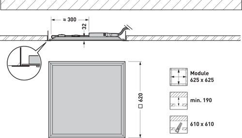 LED-Panel 620x620mm Siella 22-29W 4000K 4600lm ws Konv IP40