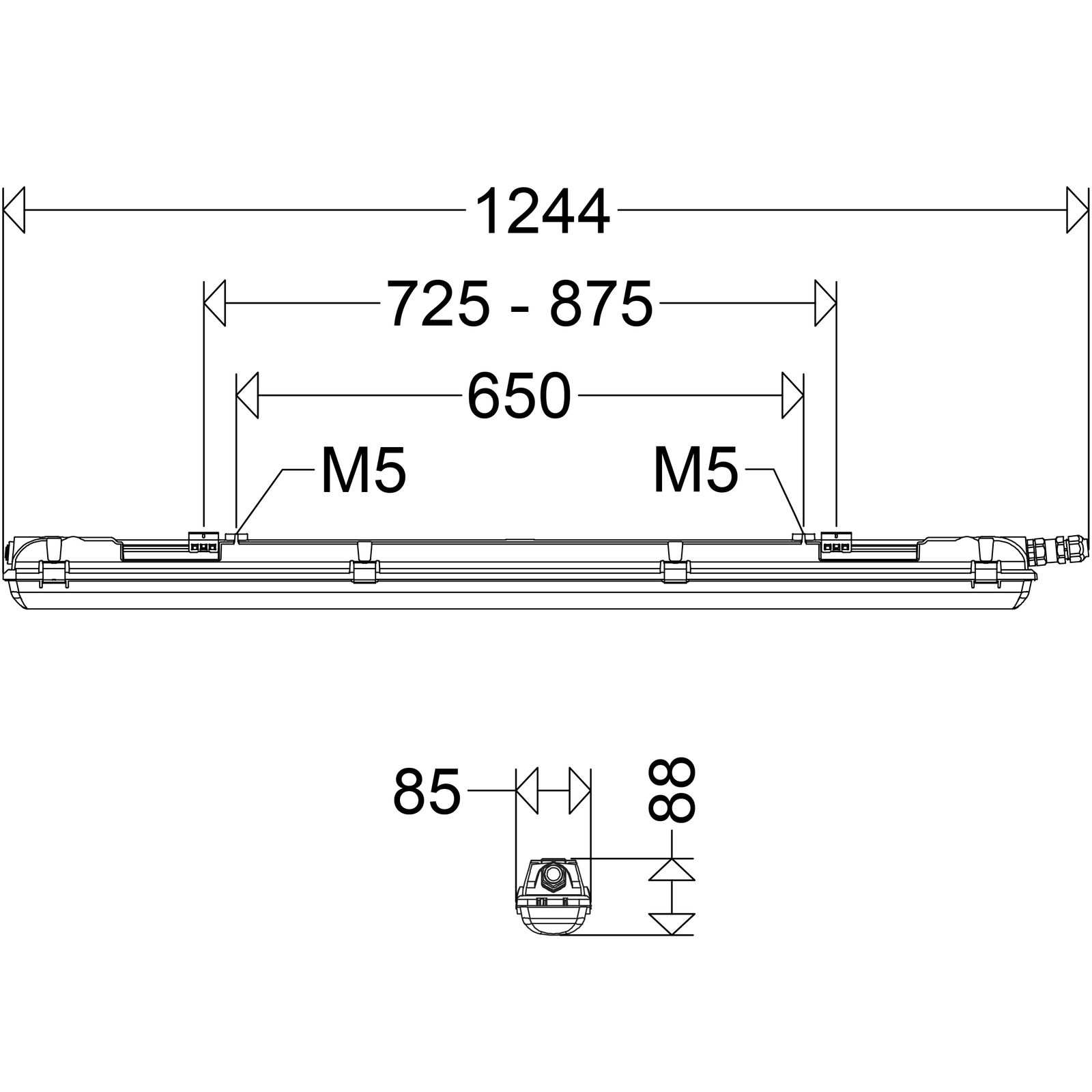 LED-Feuchtraumleuchte LUXANO2 35W 4000K 4300lm gr IP65 1244x85x88mm