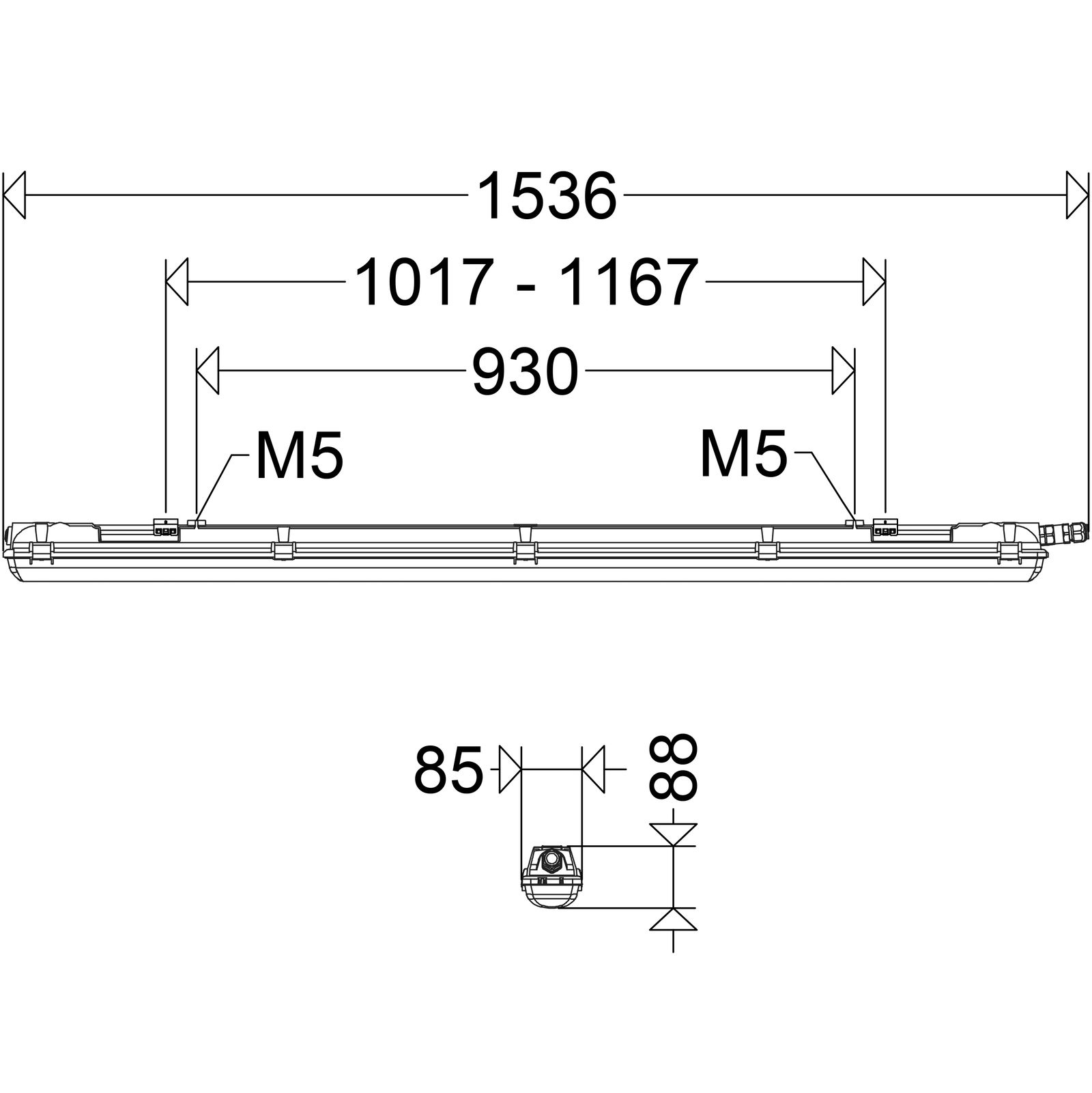 LED-Feuchtraumleuchte LUXANO2 43W 4000K 6200lm gr IP65 1536x85x88mm