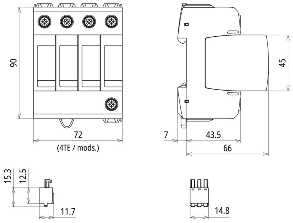 Überspannungsableiter Netzform-TN-S/TT 400VAC 1,5kV m.Fernmeldekont 4TE 20kA