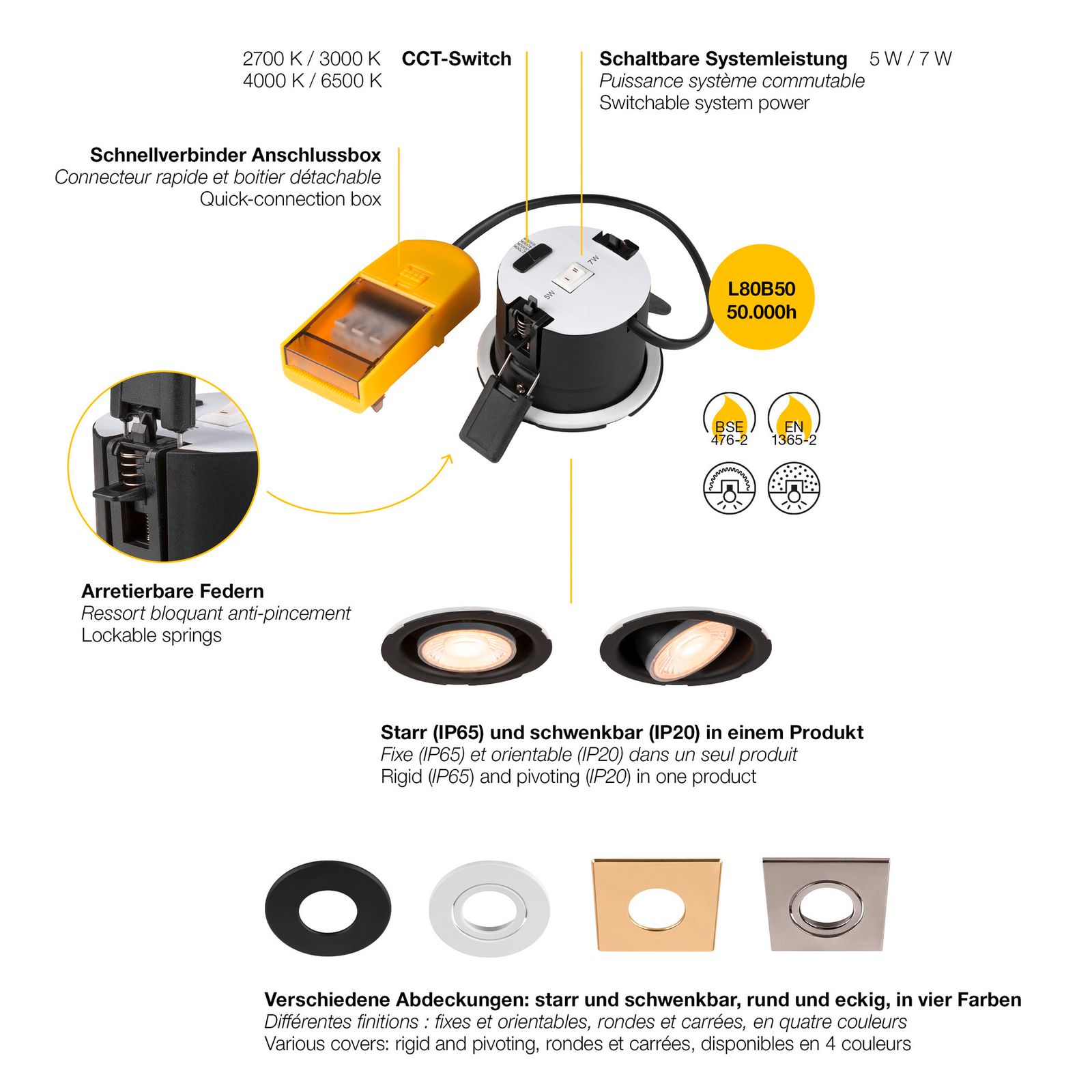 LED-Einbaustrahler 5W 2700-6500K 670lm Konv sw 1LED ST IP65 mt mediumstrahlend