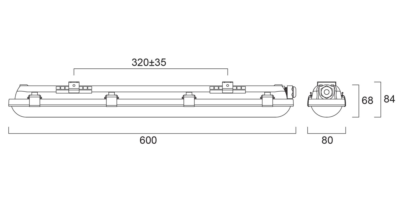 LED-Feuchtraumleuchte 8-16W 3000-6500K 2400lm gr IP65 600x80x68mm