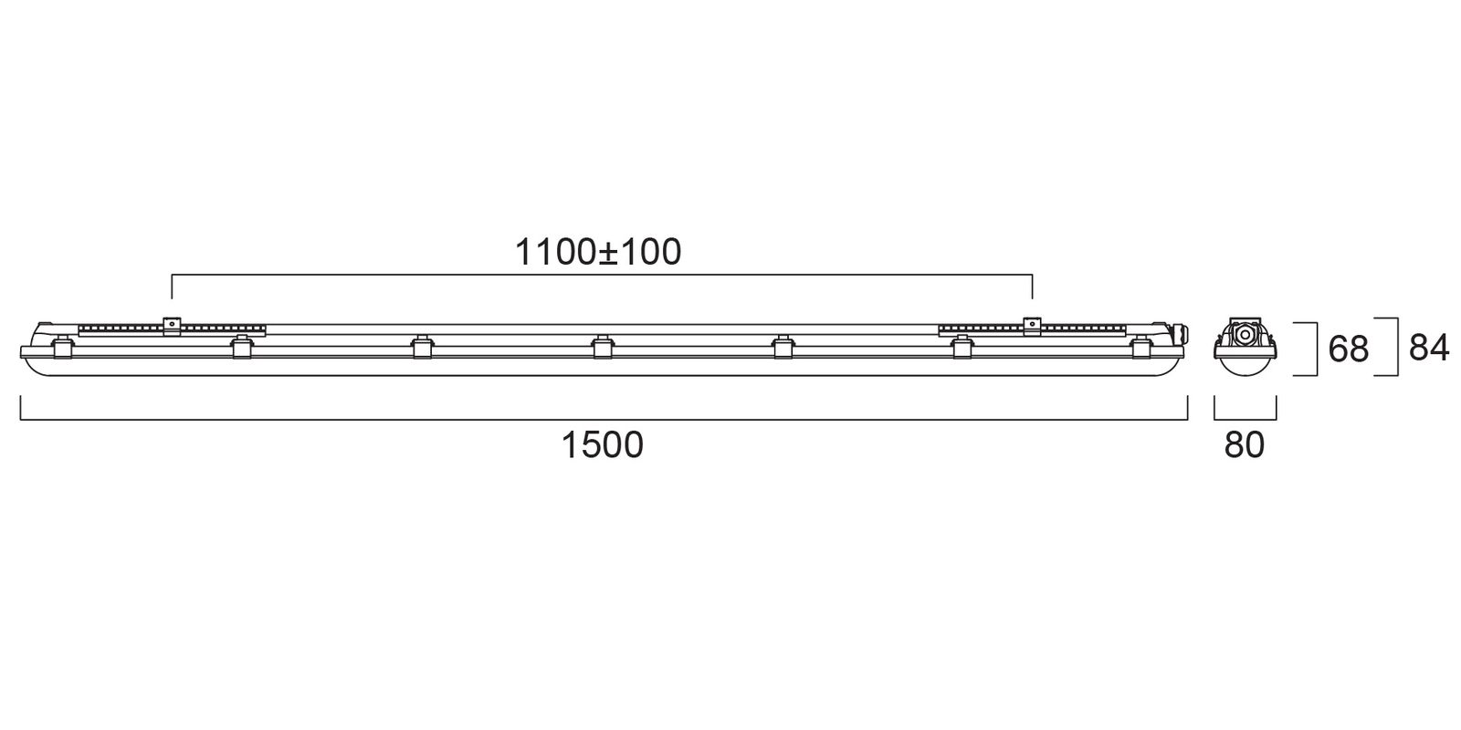 LED-Feuchtraumleuchte 20-40W 3000-6500K 6000lm gr IP65 1500x80x68mm