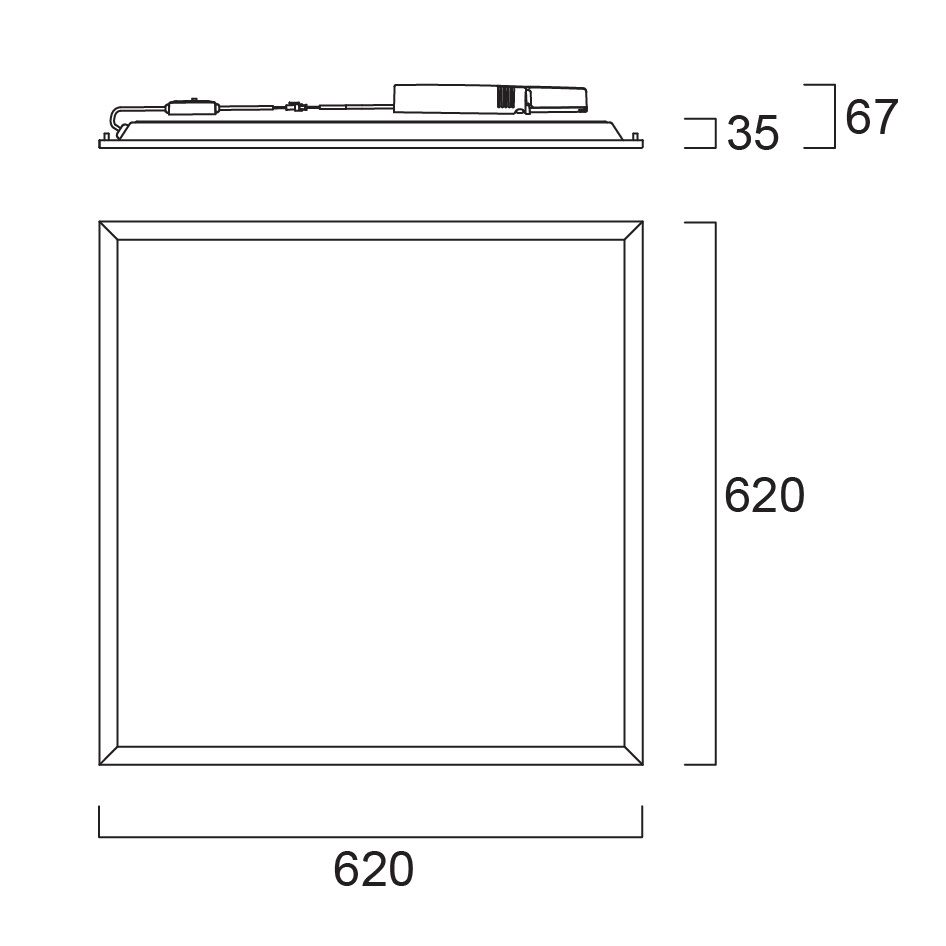LED-Panel 620x620mm 33W 3000-4000K Konv 4700lm ws IP40