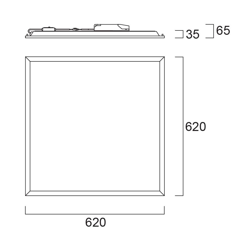 LED-Panel 620x620mm 33W 3000-4000K Konv 4700lm ws Dimmung DALI IP40
