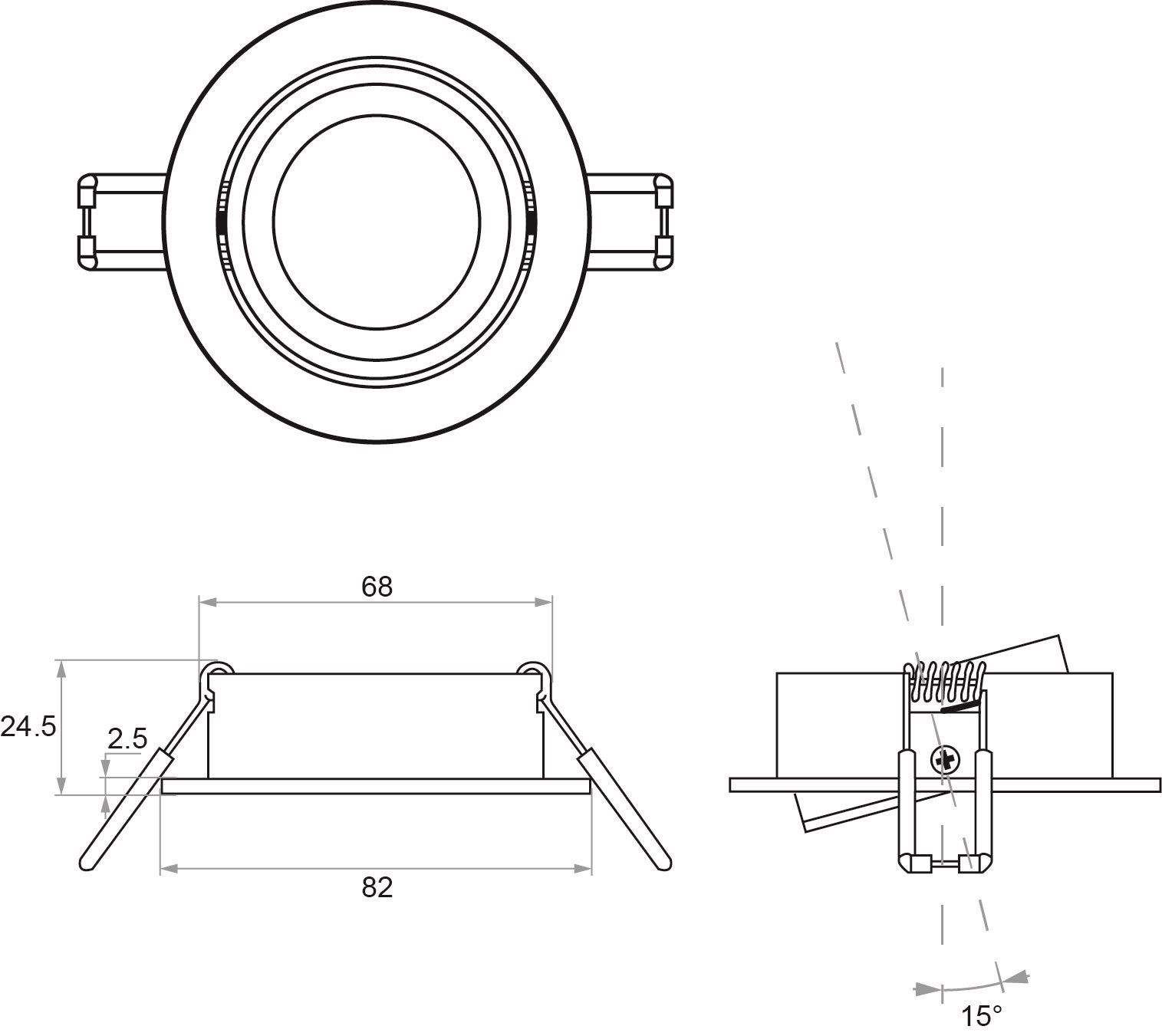LED-Einbaustrahler Konv gn mt IP20 RF:mt 1LED Alu Ø/EB68mm