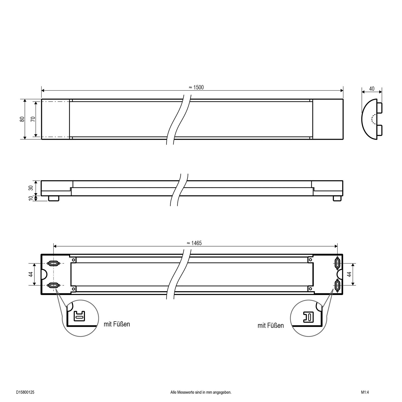 LED-Deckenanbauleuchte DARDO ECO 28-40W 3000-4000K 5359lm ws IP44 1500x80x30mm