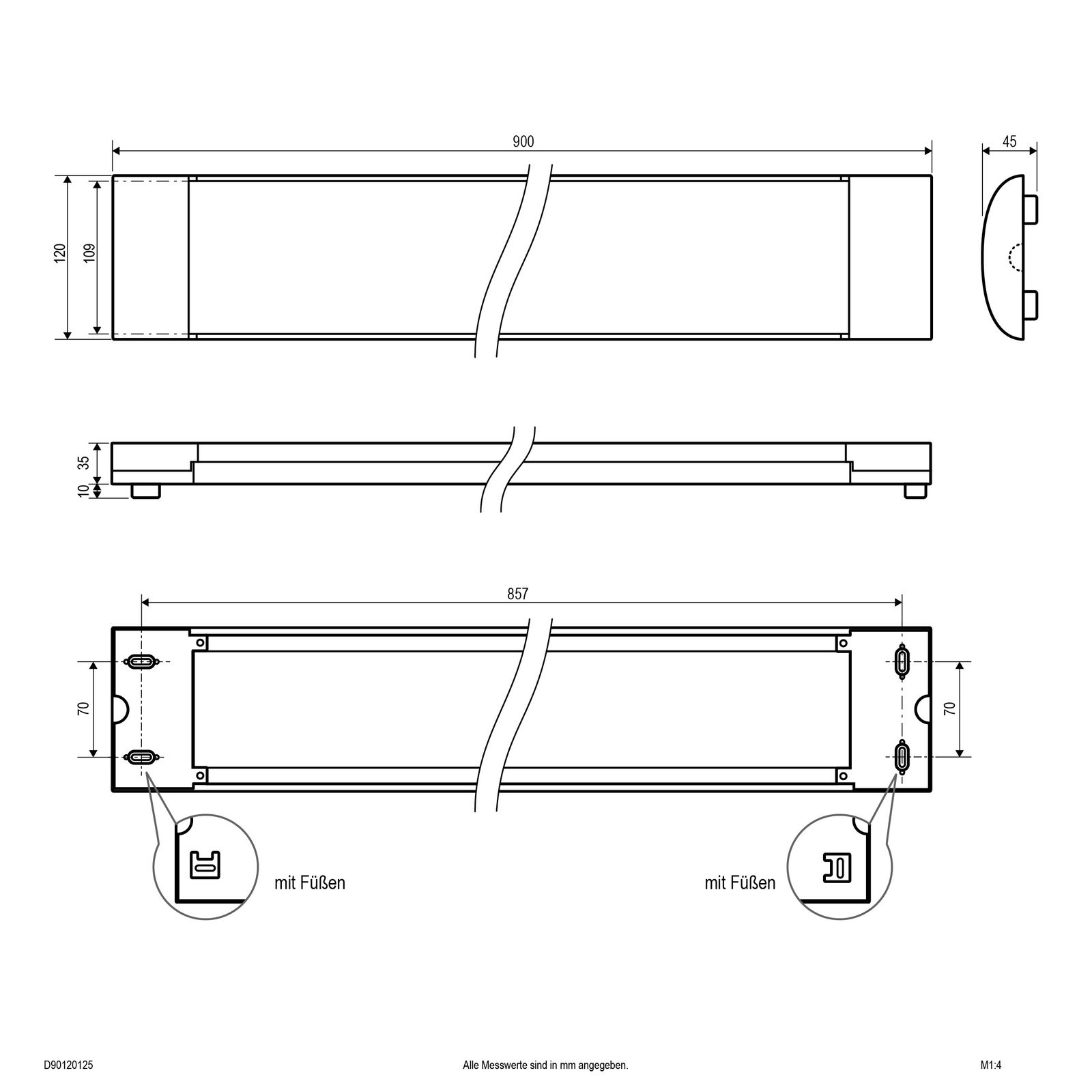 LED-Deckenanbauleuchte DARDO ECO 19-25W 3000-4000K 3267lm ws IP44 900x120x45mm