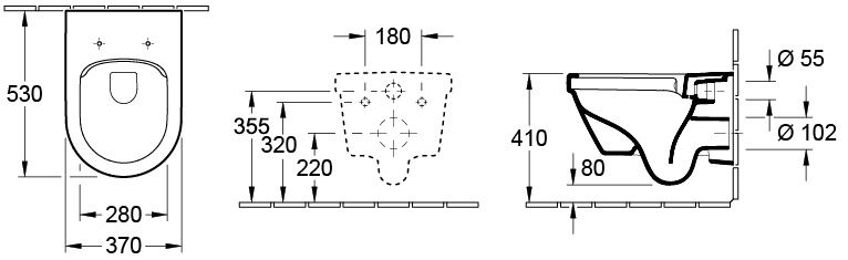 V&B Combi-Pack-Wand-Tiefspüler DirectFlush Architectura 37x53cm, oval, spülrandlos, wandhängend, waagerecht, mit WC-Sitz, weiß