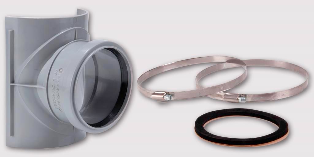 Airfit Sattel-Abzweig DN 110 x 90, mit 2 Edelstahl-Befestigungsschellen