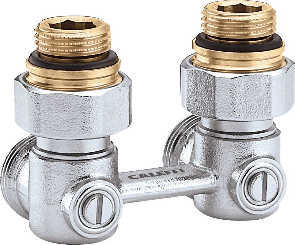 Caleffi Zweirohr-Hahnblock Eck, Heizkörperanschluss 1/2" AG