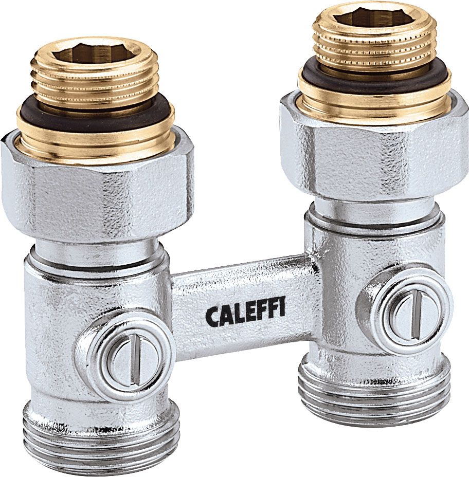 Caleffi Zweirohr-Hahnblock Durchgang, Heizkörperanschluss 1/2" AG