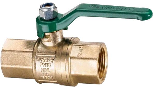 HS Trinkwasser-Kugelhahn UNIWATER 1449 1/2", Messing, Stahlhebel grün