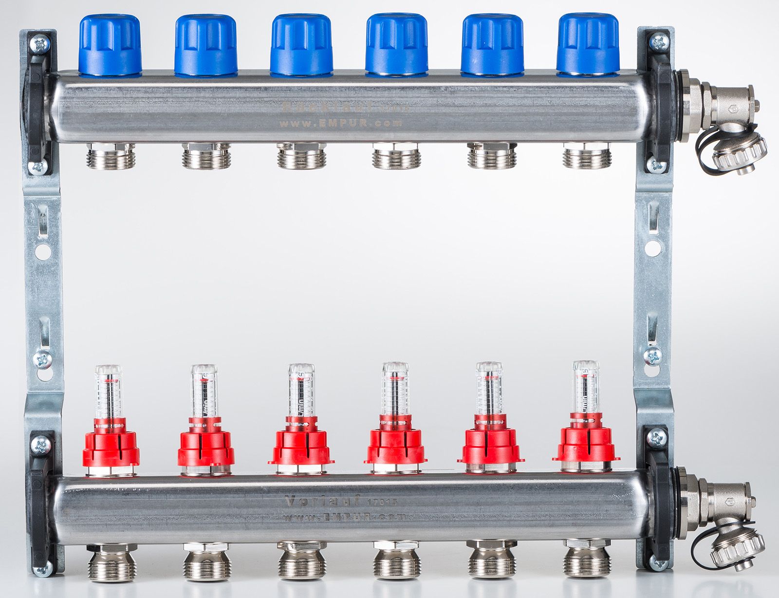EMPUR Systemverteiler 03 HKV-D 10, 1" IG, 600 mm, vormontiert auf Verteilerhalter, Edelstahl