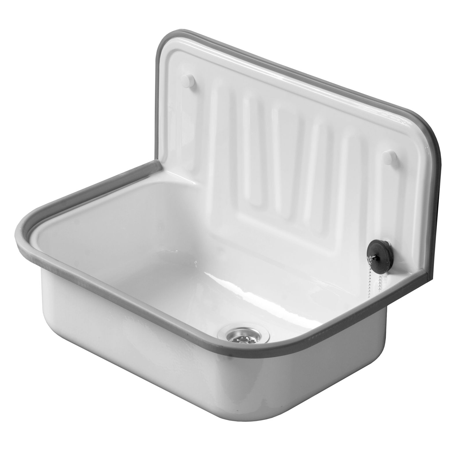 HS Stahl-Ausgussbecken Stella 49,5 x 37 x 33,5 cm, ohne Überlauf, ohne Hahnloch, weiß emailliert
