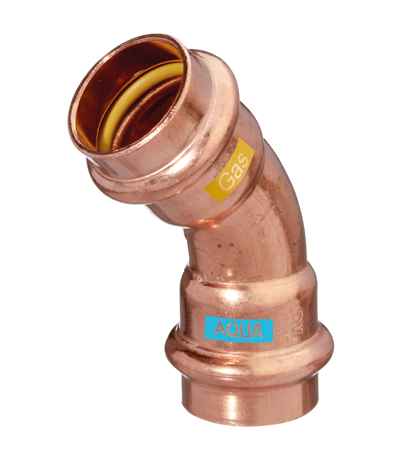 HS Bogen V-Press Copper AQUAGAS 15 x 15 mm, 45Grad, I/I
