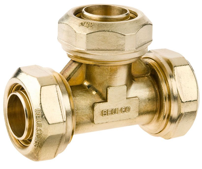 BEULCO PE-T-Stück 6618 25 x 2,3 mm, Messing, Stützrohr fest, für Trinkwasser