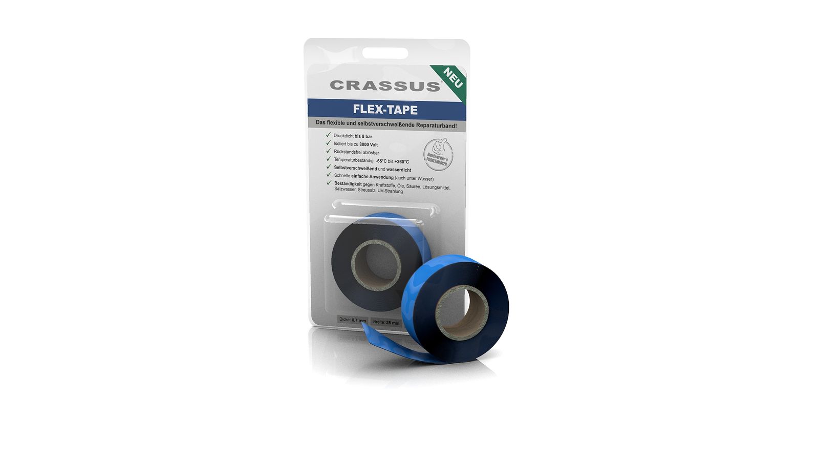 Crassus Flex-Tape 25mmx3,5 mx0,7mm, selbstverschweißend, blau