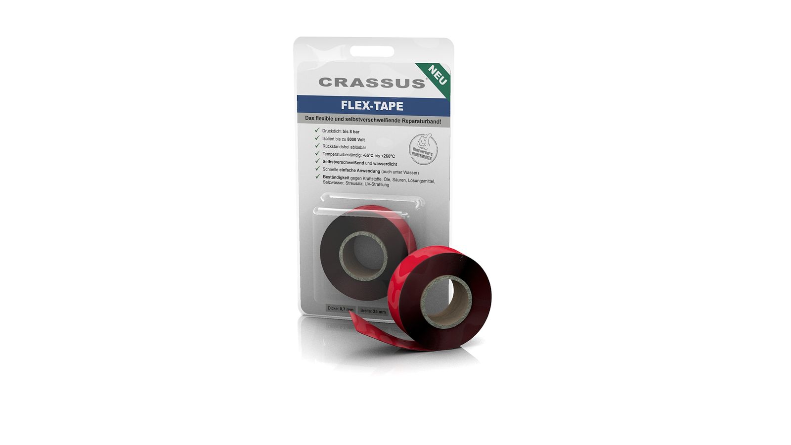 Crassus Flex-Tape 25mmx3,5 mx0,7mm, selbstverschweißend, rot