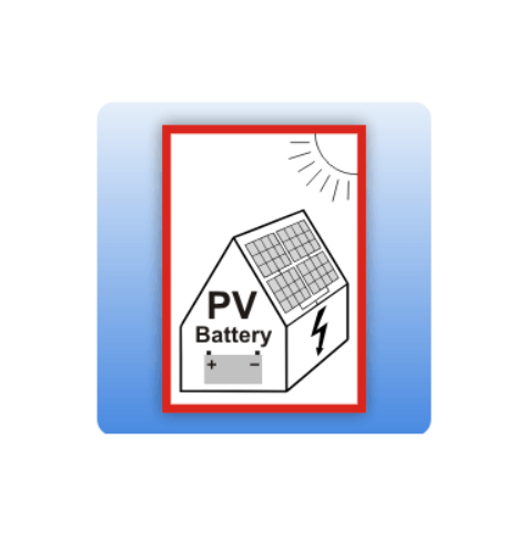 Brandschutzzeichen PV-Anlage m.Batterie- speicher, Folie 105x148mm, signalrot