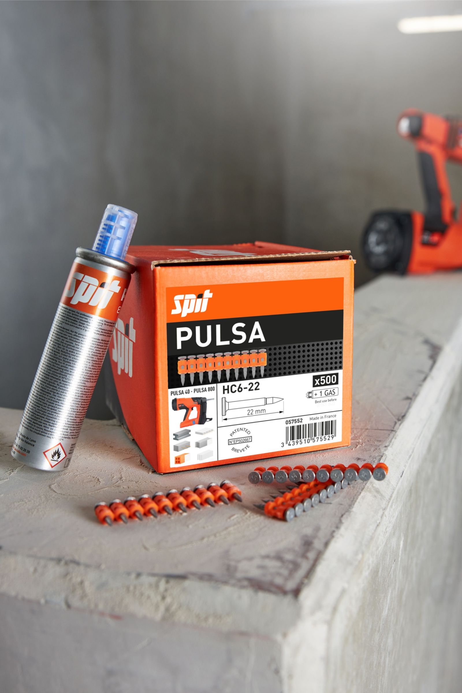 Spezialnagel Pulsa inkl. Gaskartusche L22mm, f. Beton u. Spannbeton (VE500)