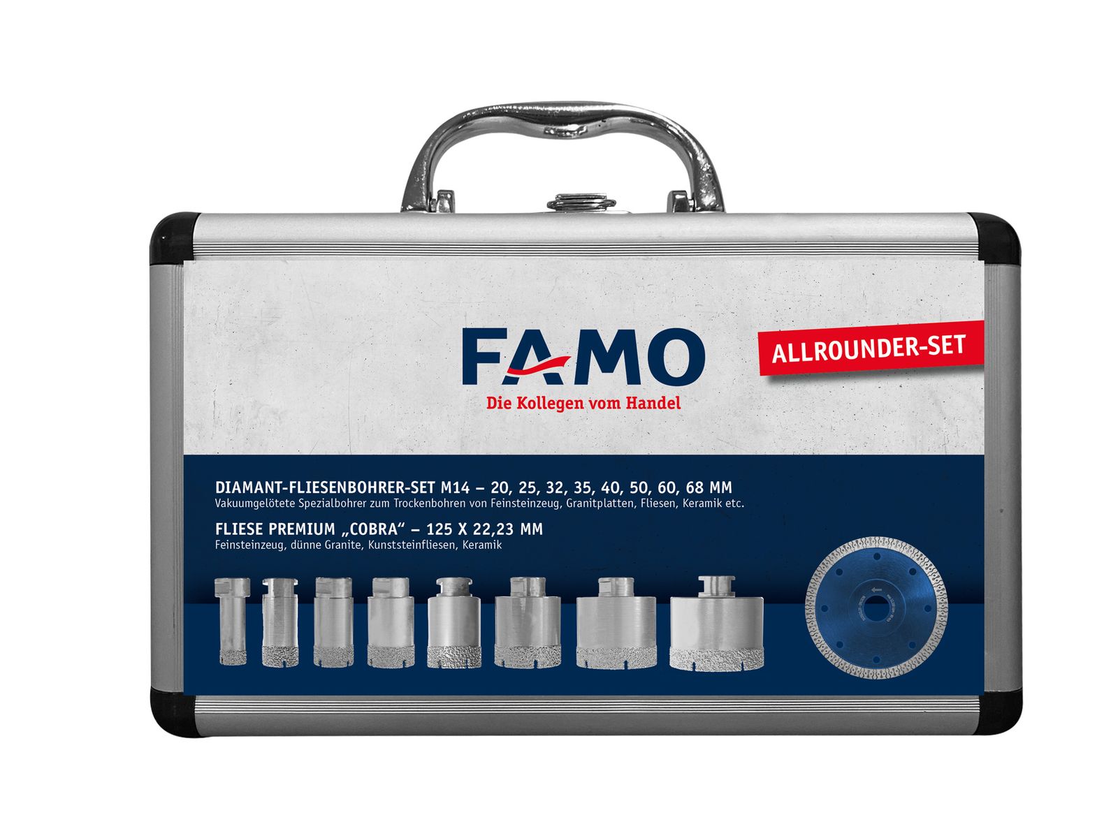 Diamant-Fliesenbohrer-Set M14 8tlg. inkl. Diamantscheibe Premium 125x22,23mm