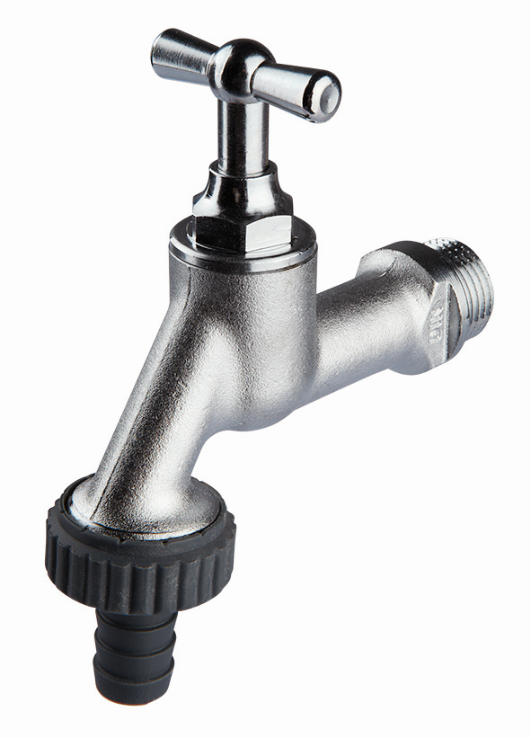 AIPS Auslaufventil SEPP 1151 DN 15, Schlauchverschraubung, Knebelgriff-Oberteil, Messing matt verchromt