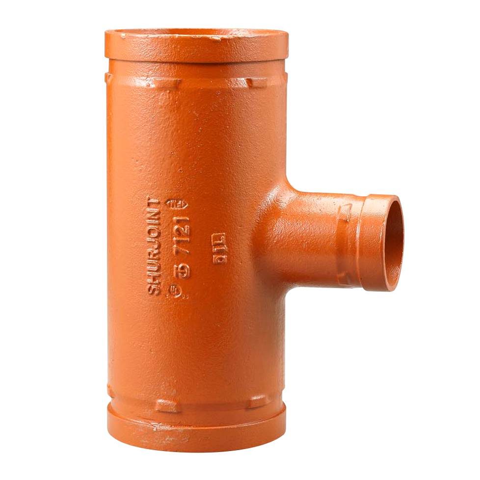 AIPS T-Stück VSH Shurjoint 7121 88,9 x 48,3 x 88,9 mm, duktiles Gusseisen, reduziert, orange