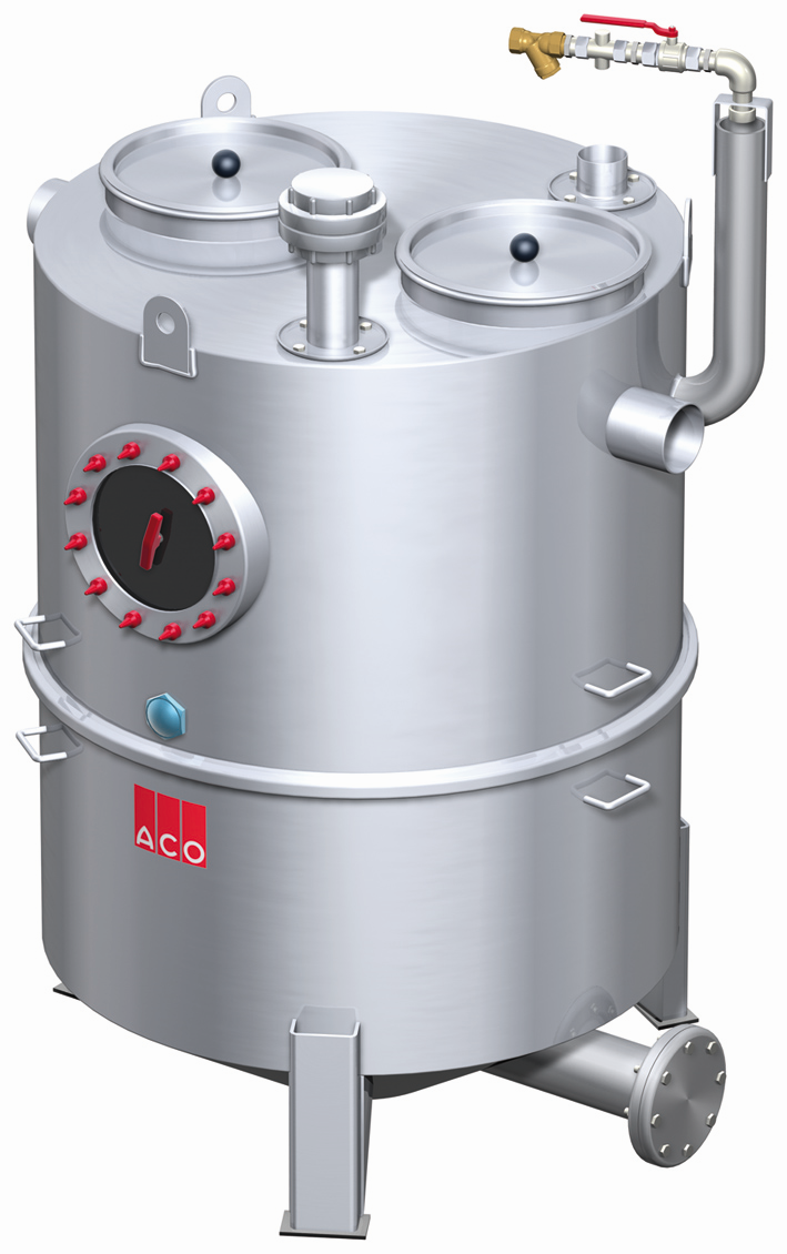 ACO Fettabscheider LipuJet S-RD 1093 l, Schlammfang 420 l, Fettspeicher 165 l, rund, Edelstahl
