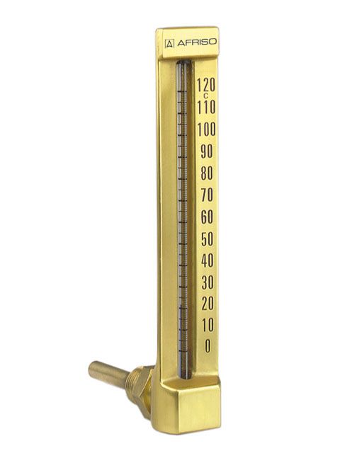 Afriso V-Form-Maschinenthermometer VMTh200 0/120 °C, 160 mm, G 1/2 B, Messing 90°