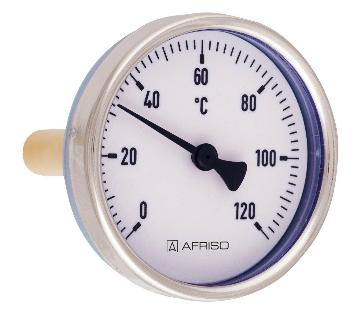 Afriso Bimetall-Thermometer BiTh 80 ST axial 63 mm, 0/120 GradC, Gehäuse-d= 80mm