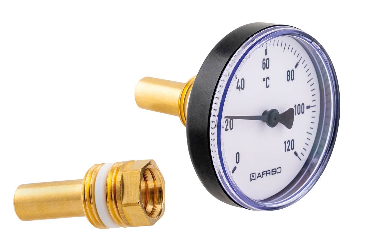 Afriso Bimetall-Thermometer BiTh 63 K axial 100 mm, -20/+60 GradC, Gehäuse-d= 63mm