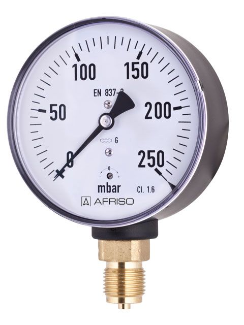 Afriso Kapselfeder-Manometer KP100 D201 radial 0/25 mbar, G 1/2 B, Gehäuse d&#x3D;100mm, Stahlblech