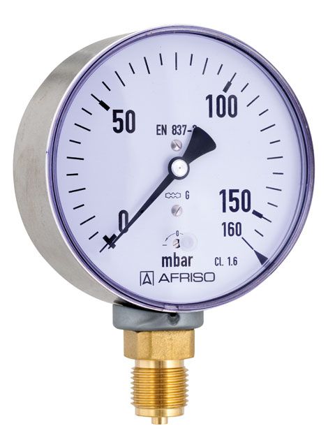 Afriso Kapselfeder-Manometer KP100 D301 radial 0/40 mbar, G 1/2 B, Gehäuse d= 100mm, Edelstahl
