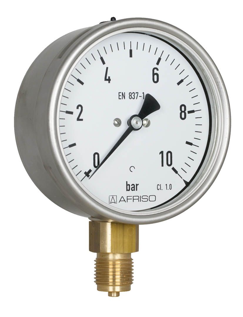 Afriso Rohrfeder-Standardmanometer RF100I D401 radial 0/100 bar, G 1/2 B, d= 100mm, Edelstahl