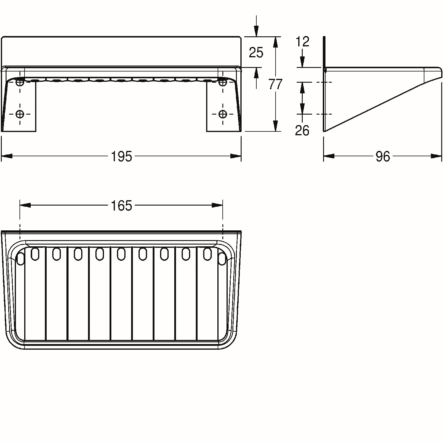 Aquarotter Ablageschale Rodan 195x77x96mm, für Aufputzmontage, Chromnickelstahl seidenmatt