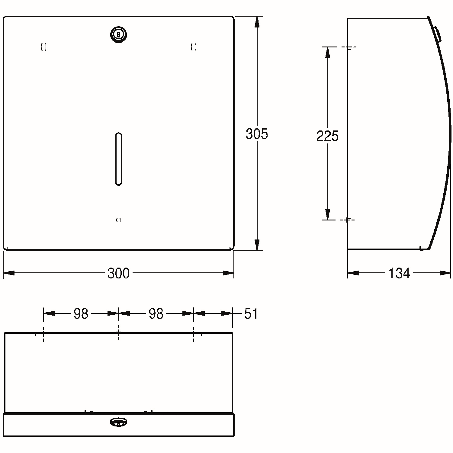 Aquarotter Papierhandtuchspender Stratos 300x305x134mm, für Aufputzmontage, Chromnickelstahl seidenmatt