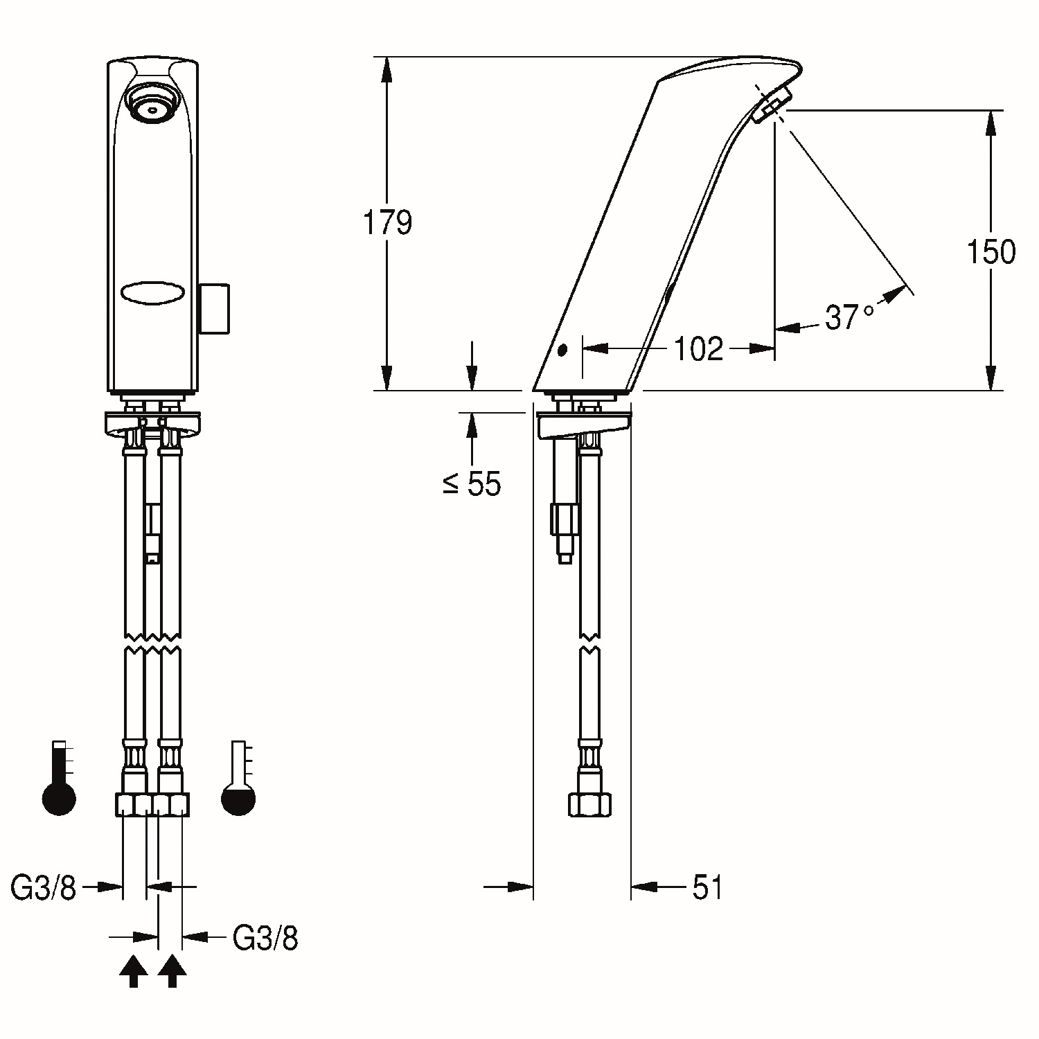 Aquarotter Elektronik-Standarmatur Protronic-S Batteriebetrieb, Messing poliert verchromt