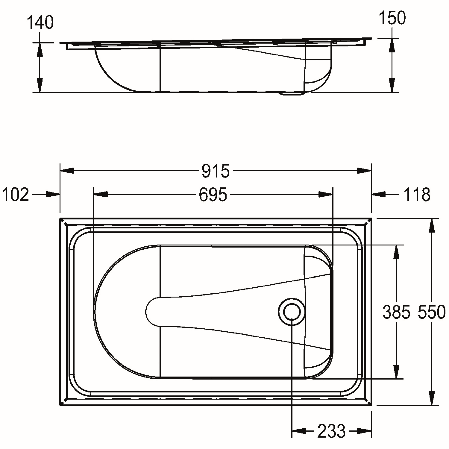 AR Babybadewanne, CAMPUS, Edelstahl, 915x550x150 mm, Einlegemontage