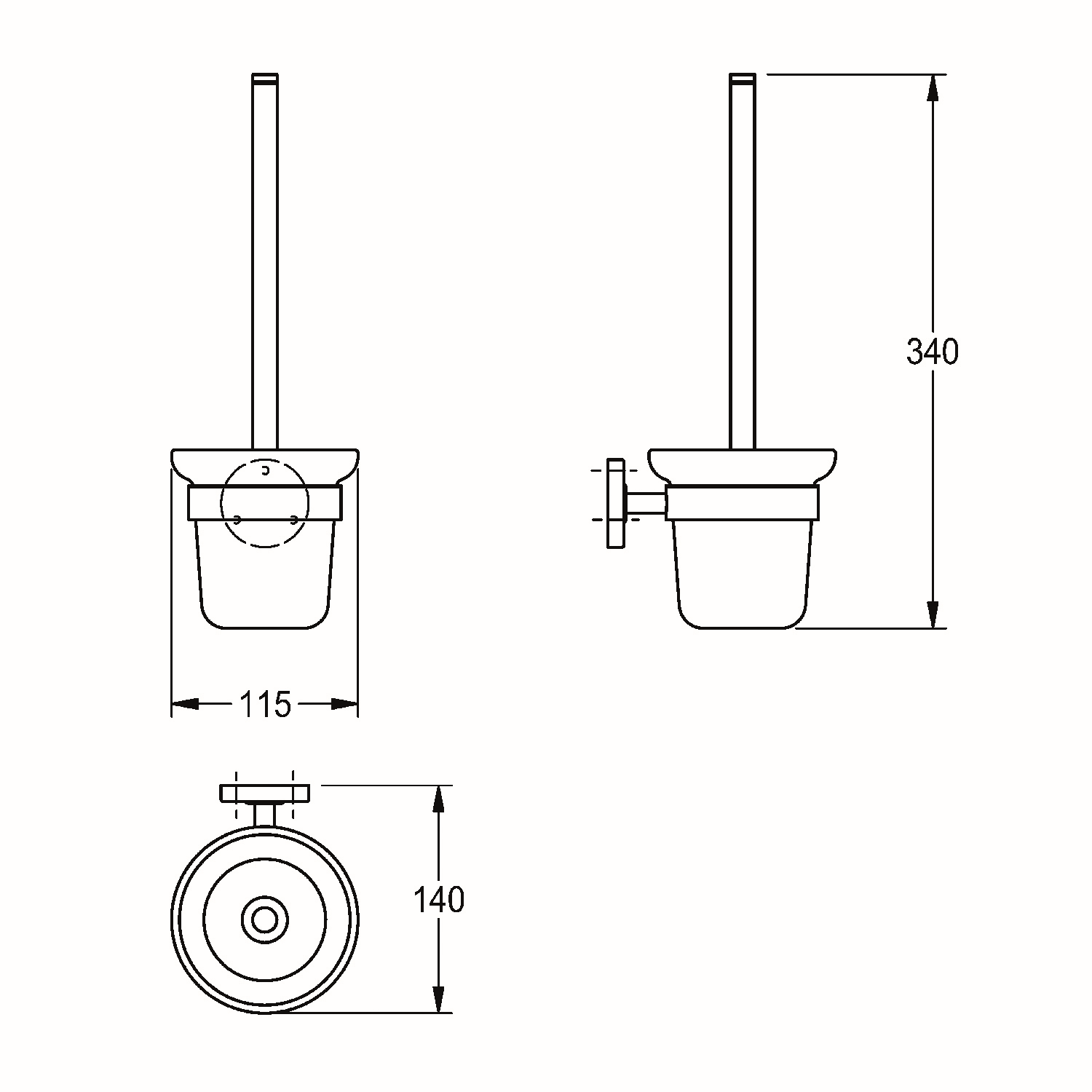 AR WC-Bürstenhalter, MEDIUS, Edst., 115x340x140 mm, AP, hgl, Bürste, Becher