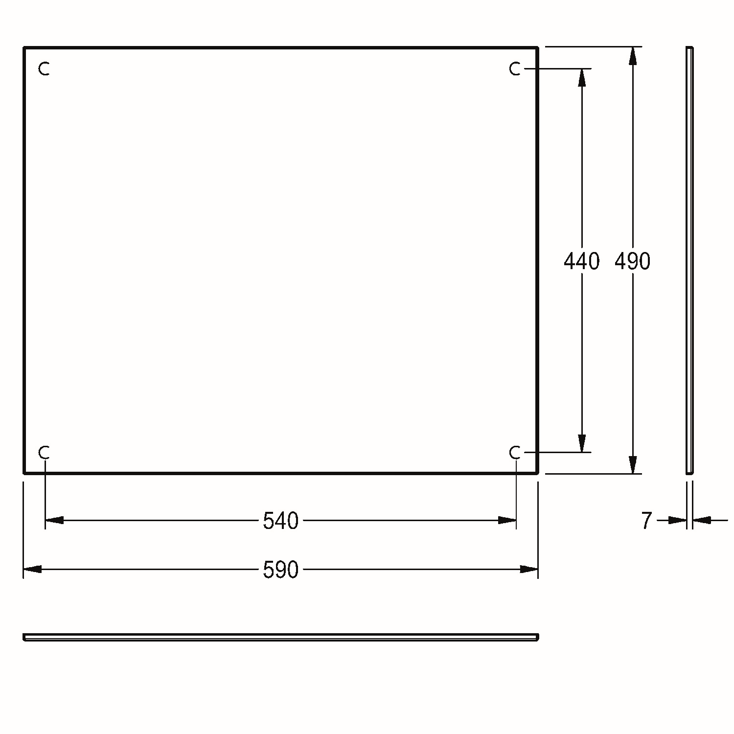 AR Spiegel, HEAVY DUTY, Edelstahl, 590x490x7 mm, verdeckte Befestigung