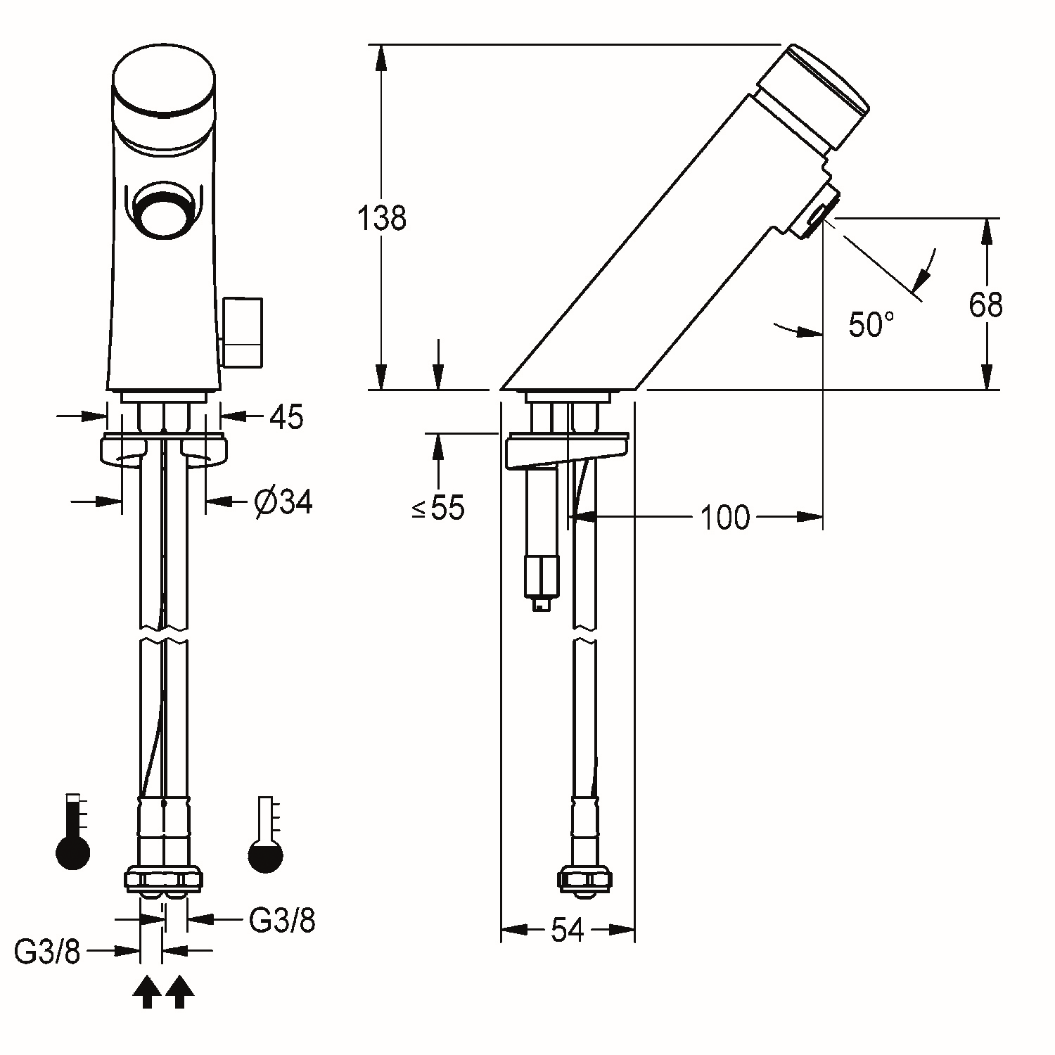 Aquarotter Selbstschluss-Standarmatur F3 Mix Durchflussmenge 3 l, Messing poliert verchromt