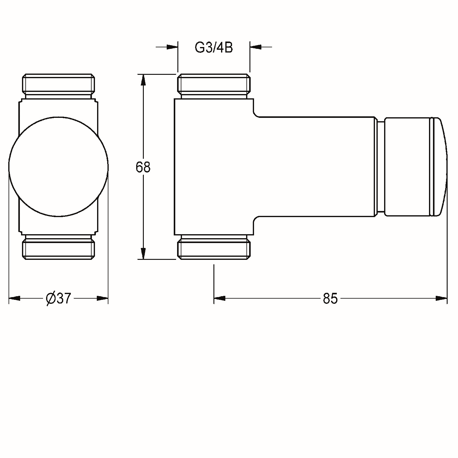 AR Durchgangsventil, F3, hydraulisch, o. Mischung, Aufputz, 2xG3/4B