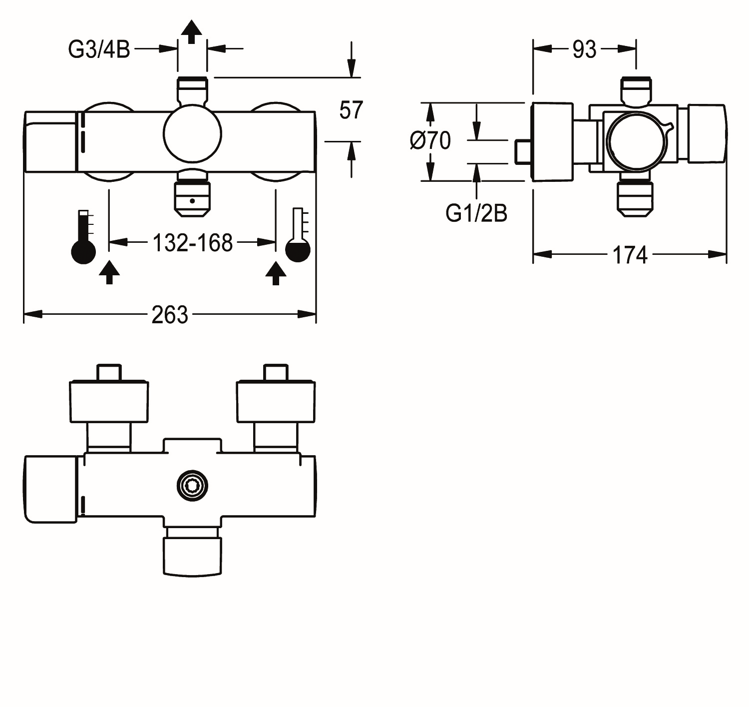 Aquarotter Selbstschluss-Thermostat F5 S-Mix Wandmontage, verchromt, mit automatischer Brauserohrentleerung
