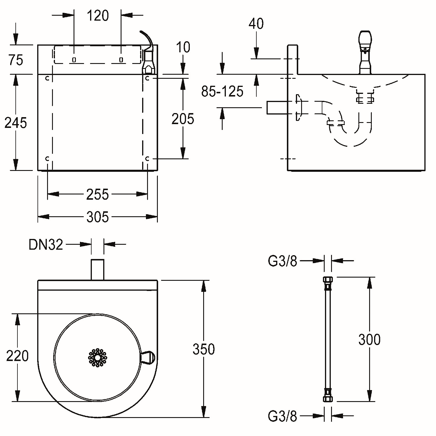 AR Wandtrinkbrunnen, ANIMA, Edelstahl, 305x320x350 mm, Trinksprudler, elek.